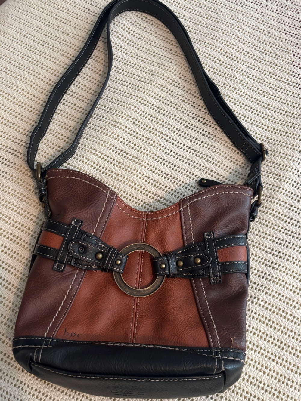 b-o-c Leather Shoulder Bag with Ring and strap Accent
